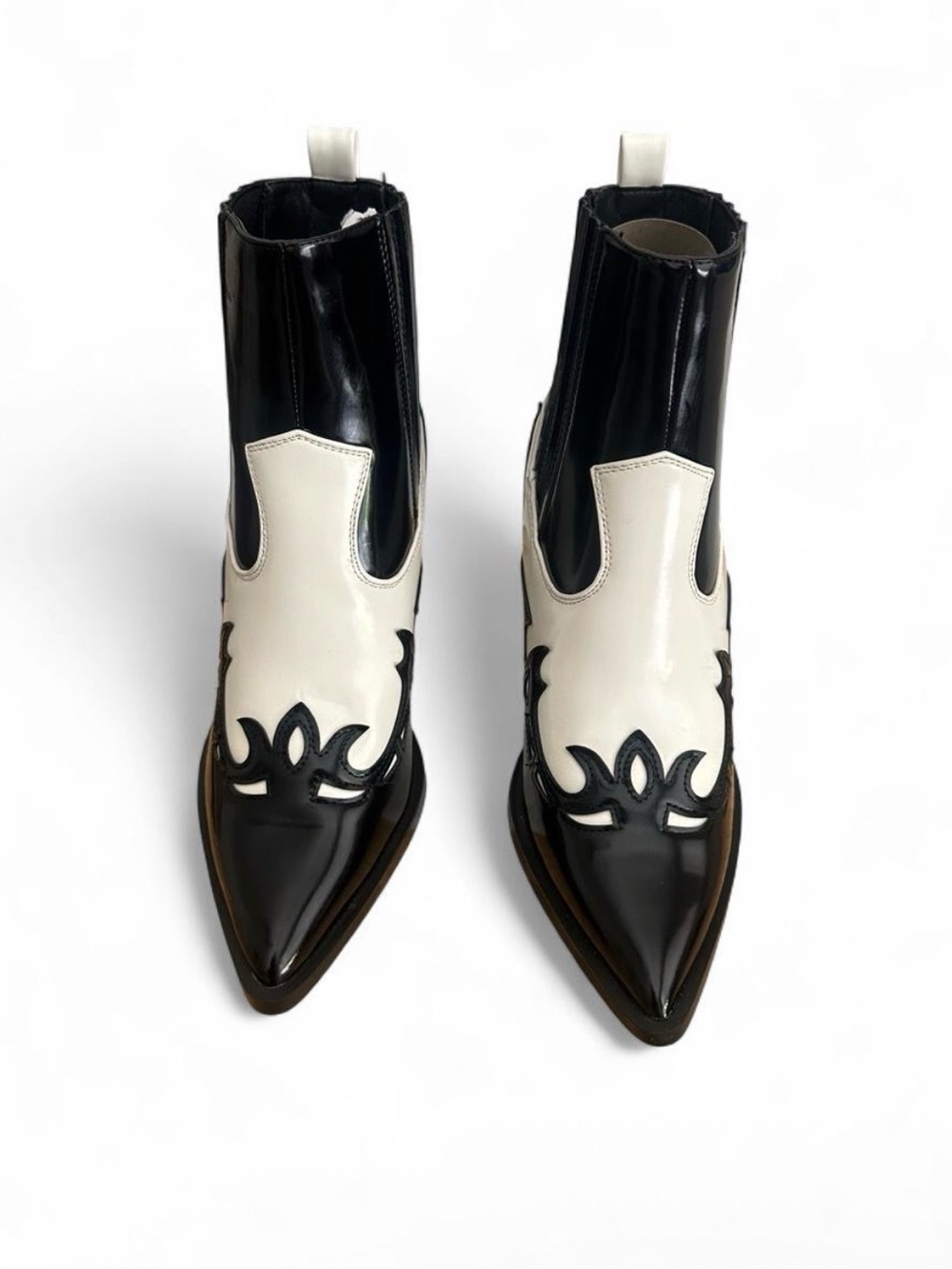 Black & White Pointed Toe Western Ankle Boots